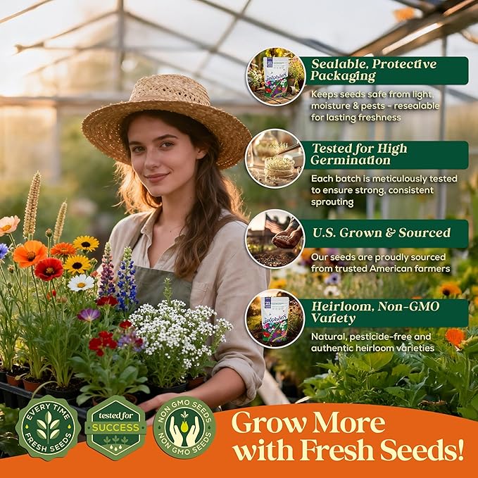 23 Wildflower Hummingbird & Butterfly Mix 4 oz - 100,000 Non-GMO Heirloom Wildflower Seeds for Planting Garden, Perennial Flowers to Attract Bees, Butterflies & Birds in Waterproof Packet
