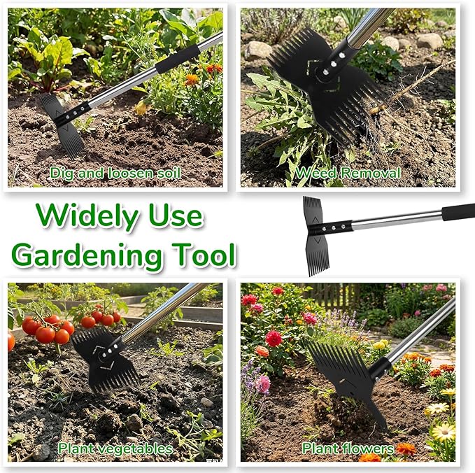 Garden Weed Tool,Portable Gardening Weeder Tool,63" Weeding Tools Gardening Long Handle,Easy Weeding Without Bending or Squatting Down,Suitable for Farm Planting,Gardening(Black 24 Claws)