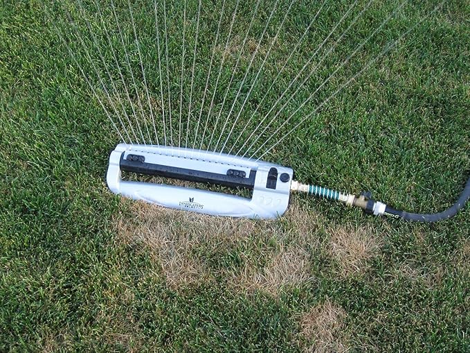 Rocky Mountain Goods Metal Oscillating Lawn Sprinkler - Rust-Proof Aluminum Base - 4,100 Sq. Ft. Coverage - Easy Adjust Range Control - Built-in Spray Jet Cleaning Needle