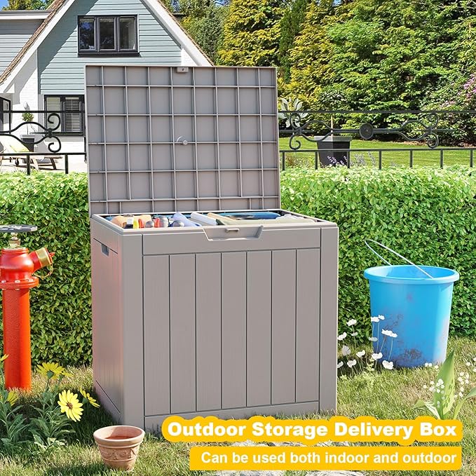 30-Gallon Outdoor Storage Box, Waterproof Deck Box for Patio Cushions, Garden Tools, Pool Accessories, Lockable Outside Storage Bin for Backyard & Deck (Grey)