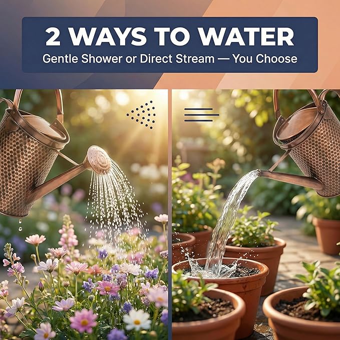 Gardenised 1 Gallon Galvanized Metal Watering Can with Removable Long Spout & Sprinkler Head for Indoor & Outdoor Use Ideal for Garden Flowers Potted Plants Houseplants Modern Home Accessories, Brown