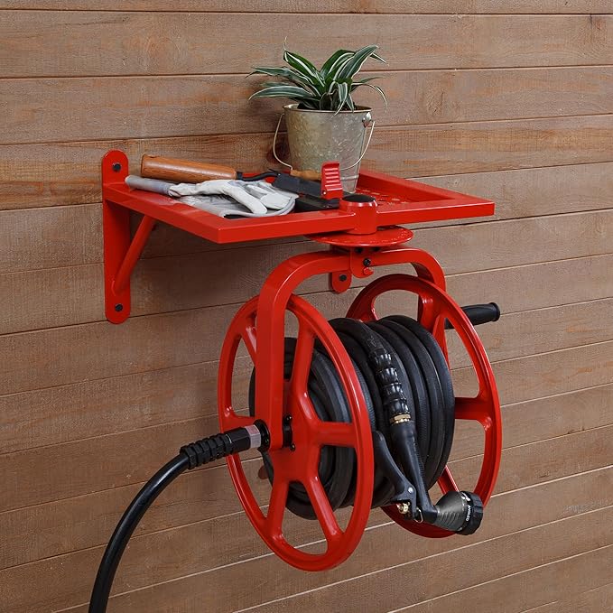 Liberty Garden Revolution Hose Reel with Pull Up Latch, Red