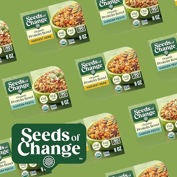 SEEDS OF CHANGE Organic High Protein Bowl Garden Pesto, Prepared Entrée, Microwave in 90 Seconds, 9 oz (Pack of 6)
