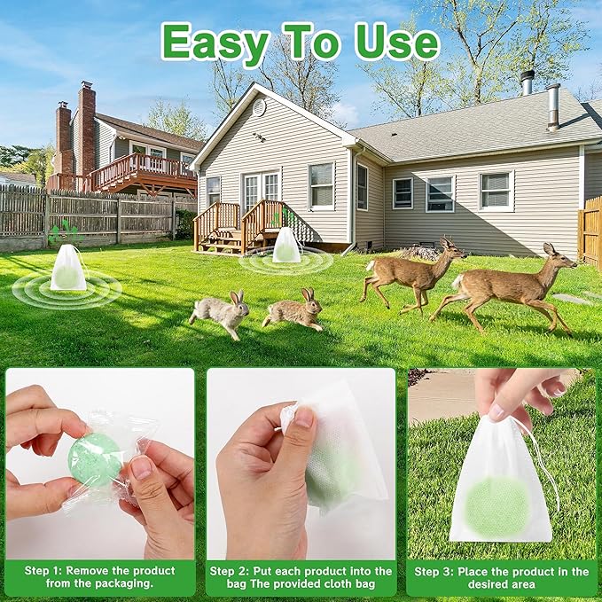 24 Pack Deer Repellent - Powerful Deer and Rabbit Repellent Balls, Deer Deterrent Deer Rabbit Repeller for Garden Plants Flower Vegetable Tree Keep Deer Rabbit Out of Lawn, Pet Children Vegetable Safe