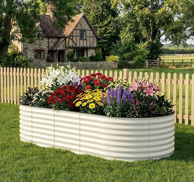 Garvee Galvanized Raised Garden Bed Outdoor, 8x4x1.5 ft Metal Planter Box for Flowers Vegetables, Rust-Resistant Raised Garden Beds for Gardening, Easy Assembly Outdoor Garden Box & Planters, Beige