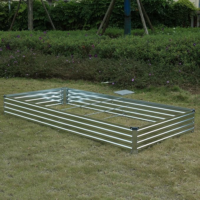 8x4x1 ft(2 Pack) Galvanized Raised Garden Bed,Outdoor Planter Box Metal Patio Kit Planting Bed for Vegetables Flowers Herb,Silver
