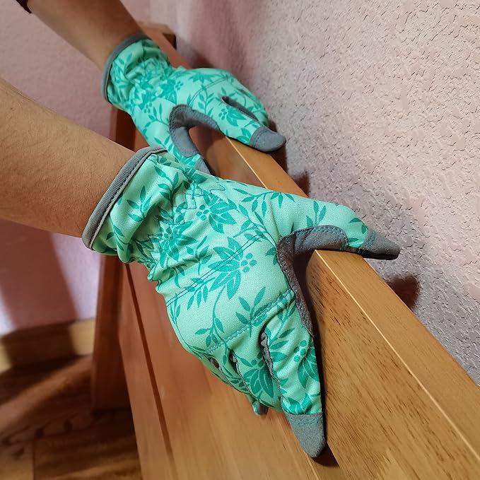Leather Gardening Gloves for Women, Flexible Breathable Garden Gloves, Thorn Proof Working Gloves for Weeding, Digging and Pruning, Green, X-Small Fit Small Hand