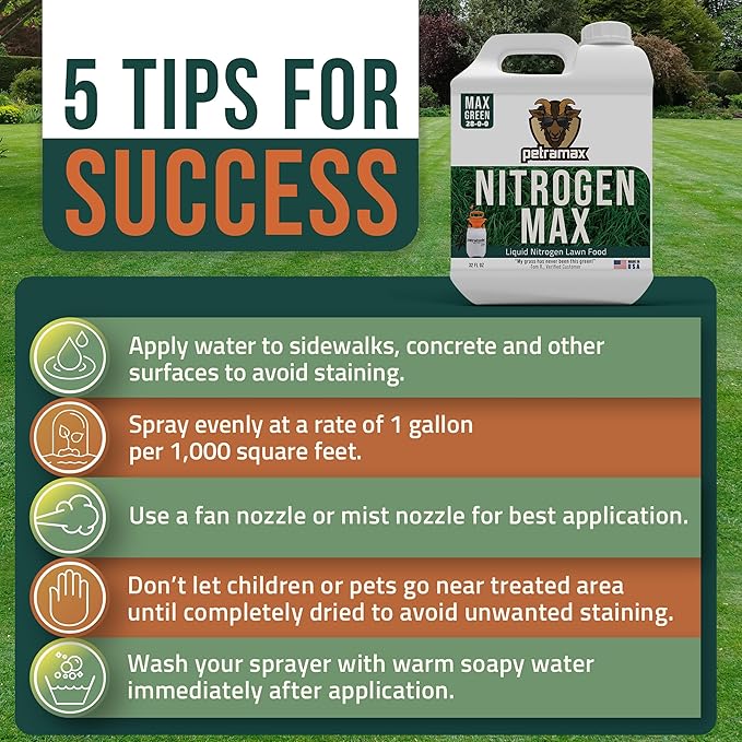 Petramax Liquid Nitrogen Fertilizer 28-0-0 NPK - 32 Oz Spring & Summer Liquid Grass Fertilizer for Lawn, Spray on Easy to Apply for Deep Green Lawn Care - Slow Release High Nitrogen Turf Builder