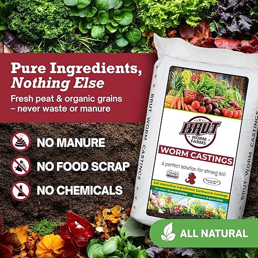 Brut Organic Worm Castings – 30 Lb – Garden's Elixir for Thriving Blooms & Harvests! (6 Pack)