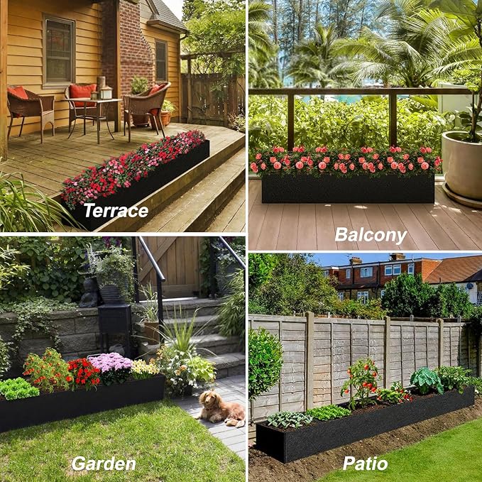 2PCS 12x2x1ft Fabric Raised Garden Bed Outdoor Patio 6 Grids Raised Planter Box Fabric Planters Grow Bags Rectangle Cloth Pots Potato Tomato Strawberry Garden Bed for Growing Vegetables Flower Herb