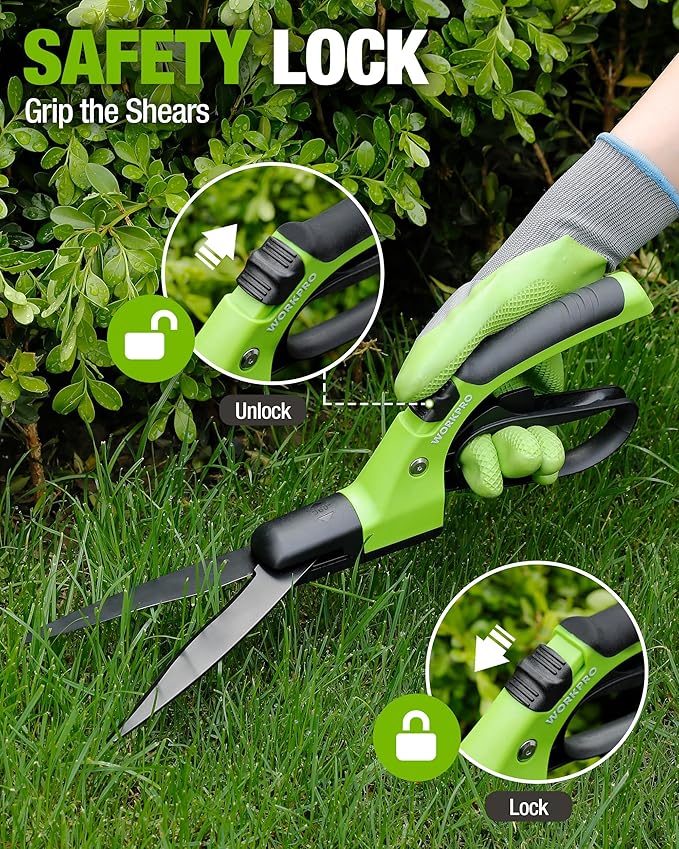 WORKPRO Grass Shears Handheld, Ultra-Sharp Grass Clippers with 360 Degree Swivel Blades, Manual Grass Cutter with TPR Coated Handle, 15 Inch Garden Shears, Gardening Scissors for Precise Lawn Trimming
