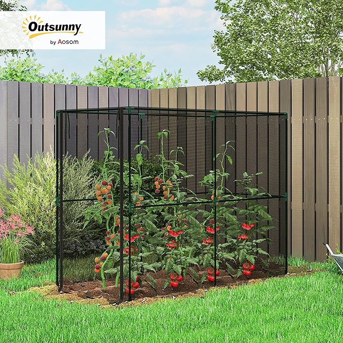 Outsunny Crop Cage, 6.6' x 3.3' x 5.2' Large Plant Protection Tent with Roll-Up Zippered Door, Outdoor Garden Cage for Vegetables, Flowers, Fruits, Raised Beds, Black