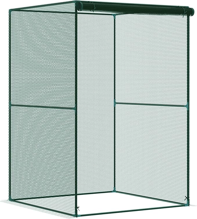Outsunny 4' x 4' x 6' Crop Cage, Plant Protection Tent with Zippered Doors for Vegetable Garden, Backyard, Dark Green