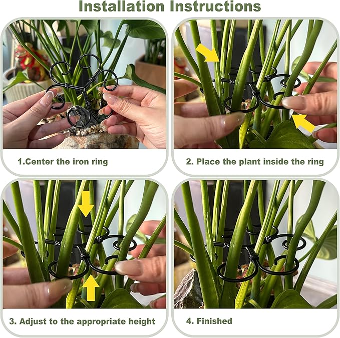 4PCS Metal Heart Stakes for Indoor Plants, 4.1 * 3.7 in Stackable Monstera Stem Support Hook for Growth, Stabilizer for Leaves & Adjustable Clamp Set Accessories for Climbing Plants (Heat)