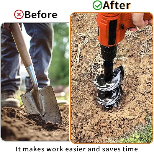 TCBWFY Auger Drill Bit for Planting, 4" x 16" Post Hole Digger, Heavy-Duty Garden Auger Spiral Drill Bit & Bulb Planter Tool Fits 3/8" Hex Drive Drill