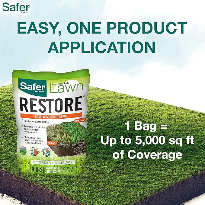 Safer Brand Lawn Restore Natural Lawn Fertilizer - 9335SR - Non-Burning Fertilizer - 9-0-2 NPK - Use for Healthy Grass - Covers up to 5,000 Sq Ft