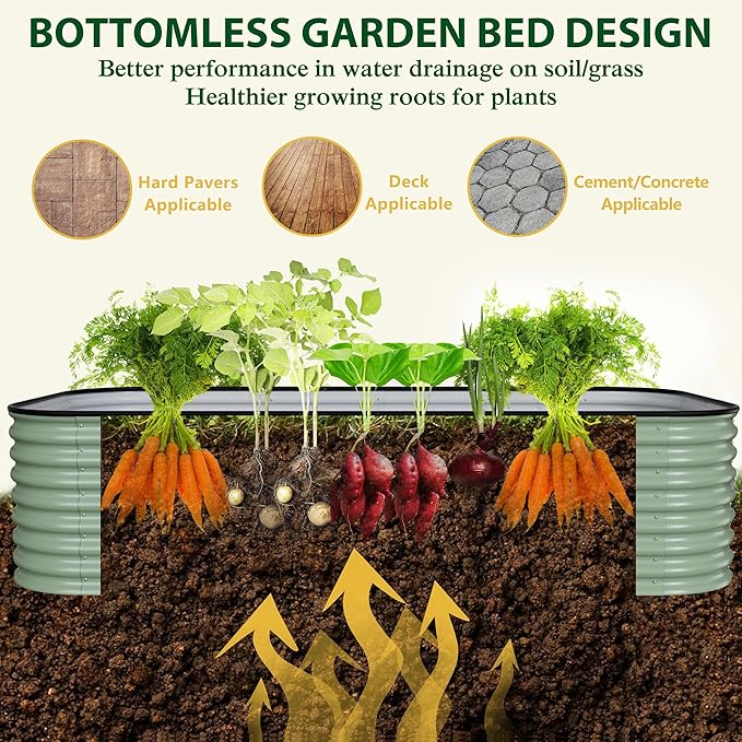 BlueWish 8x4x2FT Raised Garden Bed with 3 Aluminum Support Rods, Many-in-1 Modular Planter Box with Bottomless Design, 24’’H Galvanized Raised Garden Bed for Vegetable, Flower, Fruit, Olive Green