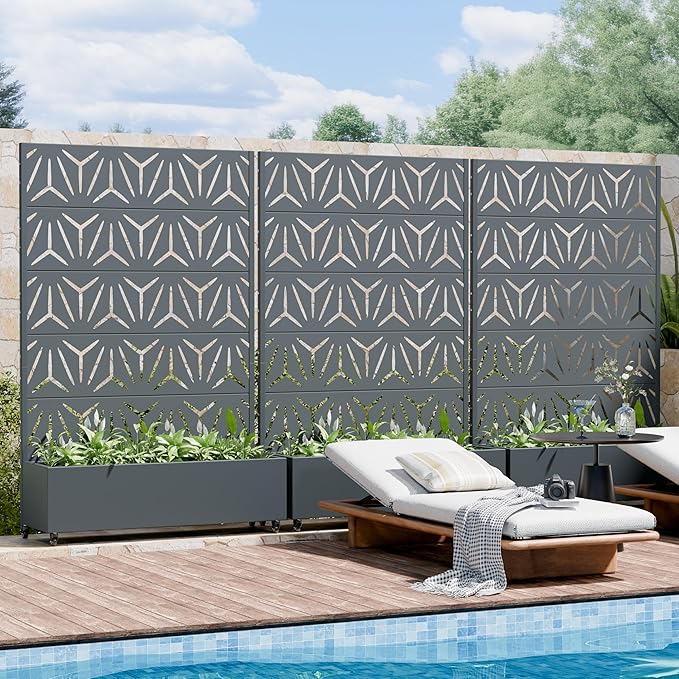 Casaphoria Metal Raised Garden Bed with Trellis and Wheels, 72"x47"x16" Arched Planter Box for Climbing Plants, Vegetables & Vines, Features Drainage Holes and Privacy Screen, Grey-Star