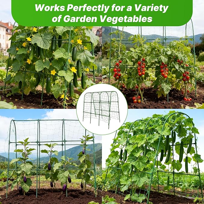 Cucumber Trellis, Garden Trellis U-Shape Plant Support for Climbing Plants Metel Arch with Netting for Raised Garden Bed Outdoor Cucumbers, Tomatoes, Vine Climbing Plant(47.2''X32''x47.2''(LxWxH))
