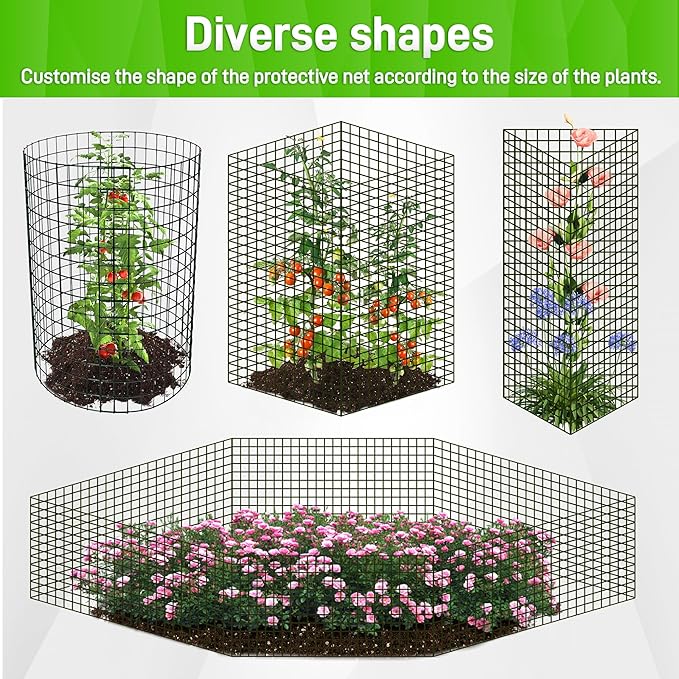 16 Pack Plant Protectors from Animals, 24"x 12" Wire Plant Protector, Wire Cages for Plants with Stakes and Cable Ties, Metal Plant Cages for Plants, Vegetables, Flowers