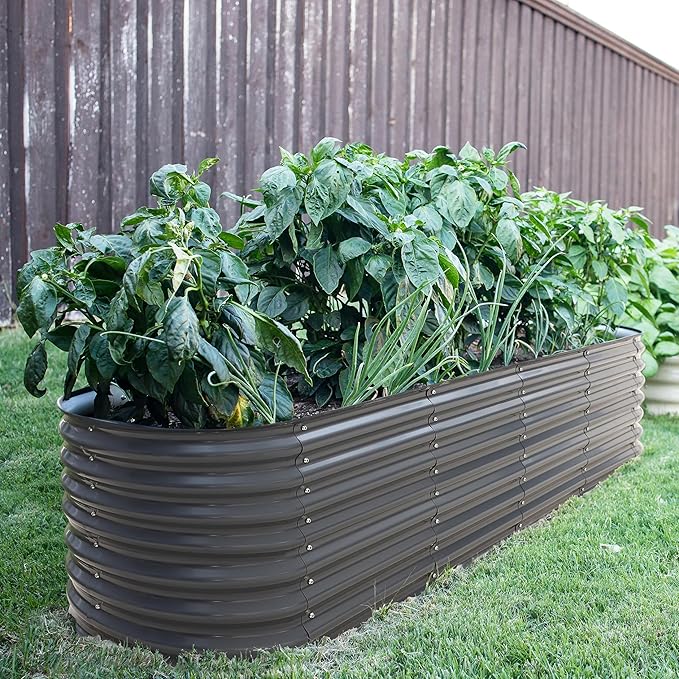 VEIKOU 8x2x2 ft Galvanized Raised Garden Bed, 23.1" Tall 9 in 1 Modular Planter Box, Outdoor Raised Garden Bed for Vegetable Flower Herb, Grey