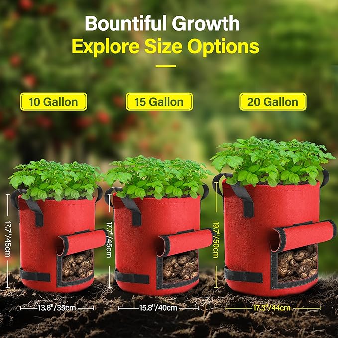 Suntee 6 Pack 15 Gallon Potato Grow Bags with Flap, Thickened Nonwoven Fabric Grow Bags for Growing Potatoes, Colorful Plant Grow Bags Pots Gardening Vegetable Potato Growing Bags with Durable Handles
