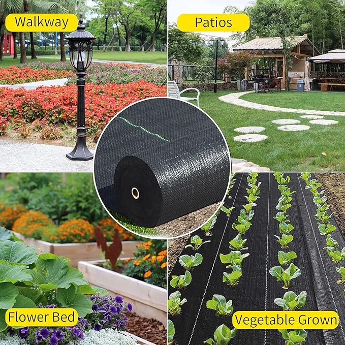 Weed Barrier Landscape Fabric Heavy Duty，Garden Fabric Weed Barrier，Black Mulch for Landscaping, Weed Blocker Fabric Garden Bed Cover Garden Supplies (3ft x 60ft)