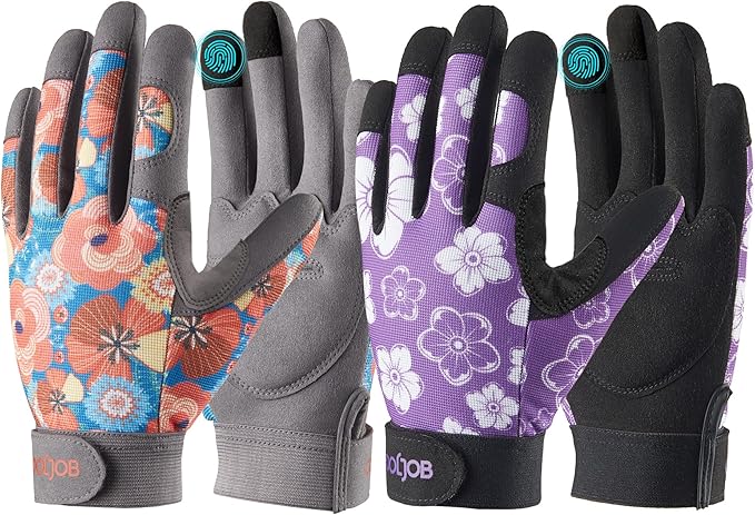 COOLJOB Medium Size Thorn Proof Garden Gloves Set for Women, Purple and Orange, 2 Pairs