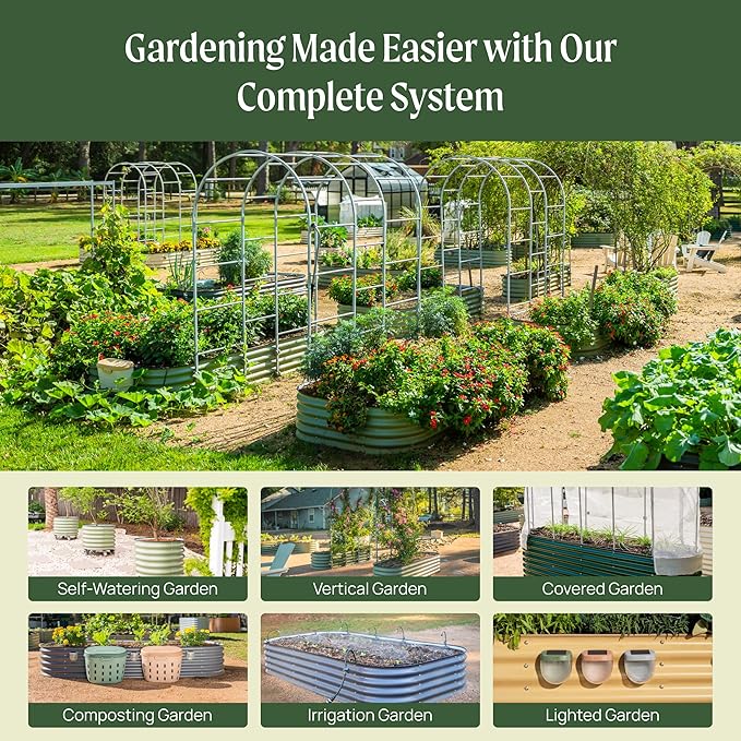 Vego garden Raised Garden Bed Kit, 17" Tall 10 in 1 Jumbo Modular Metal Raised Garden Beds, Metal Planter Box for Vegetables, Flowers, Herbs, Olive Green