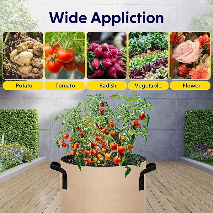 YSSOA 5-Pack 15 Gallon Grow Bags Heavy Duty Thickened Nonwoven Aeration Fabric Pots with Handles, Cloth Pots for Plants, Vegetable, Flower, Tomato Potato