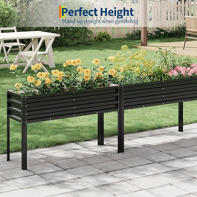 Galvanized Raised Garden Bed with Legs, 50×17×32 in Large Elevated Planter Box for Outdoor Plants, Sturdy Metal Raised Garden Beds for Vegetables, Flowers & Herbs, Backyard, Patio, Black