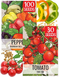 Seed Needs Vegetable Seeds for Planting Rainbow Bell Peppers & Tiny Tim Tomatoes - Non-GMO Heirloom & Untreated Veggie Seed to Plant an Outdoor Home Grown Vegetable Garden (2 Packs)