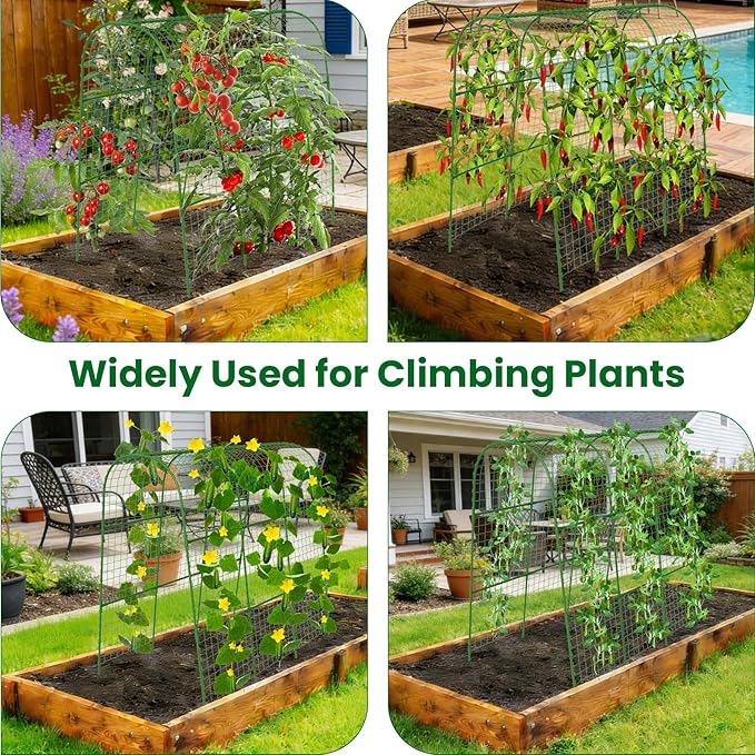 Cucumber Trellis for Raised Bed 32" L x 48" H, U-Shape Garden Trellis for Climbing Plants Outdoor, Metal Arch Trellis for Vegetables, Plant Support for Tomato Pea Zucchini Grape Flowers