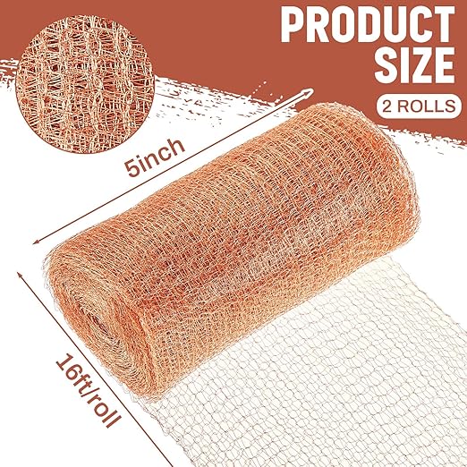 Gisafai 5" x 32 ft Copper Mesh Rodent Control Copper Wool for Slugs Rustproof DIY Hole Filler Pure Wire Mesh for Bat Snail Bird Pest Rodent Control Gap Blocker Fill Fabric Hole Blocking Gardening
