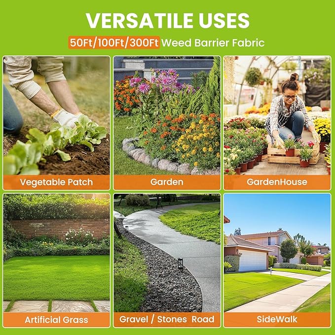 6x300FT Weed Barrier Landscape Fabric Heavy Duty, 3.2oz Woven Geotextile Fabric, Ground Cover Weed Block Gardening Mat, Weed Control Garden Cloth for Driveway,Road,French Drain,Vegetable Patch
