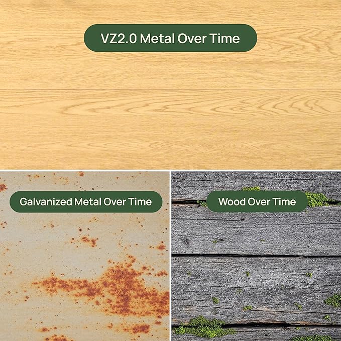 Vego garden Woodgrain Series Raised Garden Bed, 16'' Tall 4' x 8' Wooden-Look Metal Planter Box Outdoor for Gardening Vegetables, Flowers, Herbs