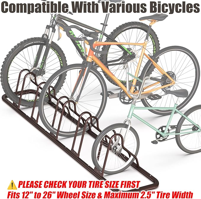 Simple Houseware 5-Bike Floor Storage Rack - Adjustable Bicycle Parking Stand & Garage Organizer for Road and Kids Bikes, Bronze