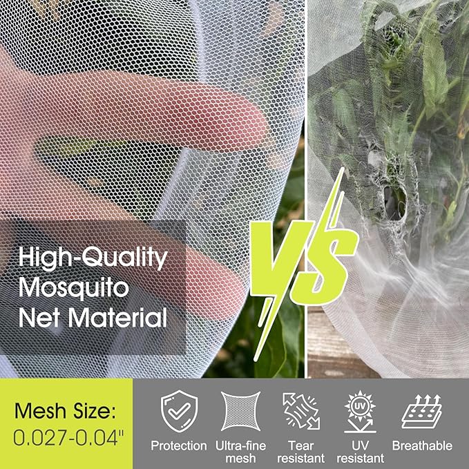 Fruit Tree Netting, RIFNY 5.84 x 3.9 FT Blueberry Bush Netting Cover with Zipper Drawstring, Outdoor Mosquito Net Garden Netting Cover Protector Plant from Birds Cicadas Animals Insect (4 PCS, White)