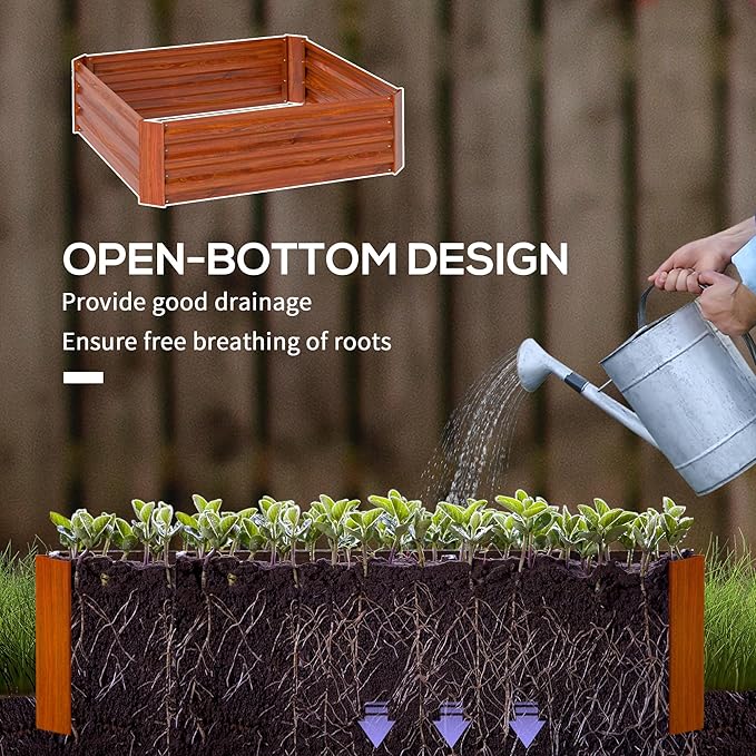 Outsunny 2 Piece Galvanized Raised Garden Bed, 3.3' x 3.3' x 1' Metal Planter Box for Growing Vegetables, Flowers, Herbs, Succulents, Dark Brown