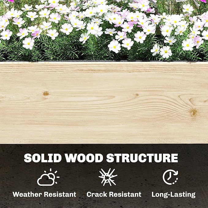 Outsunny 2-Tier Raised Garden Bed with Trellis, Wooden Elevated Planter Box with Drainage Gaps, Liners, Trellis Planter for Climbing Plants, Flowers, Herbs, 42.5" x 24.4" x 47.2", Natural