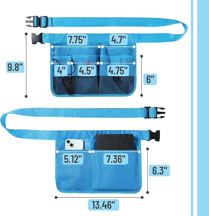 UNCO- Adjustable Gardening Belt, Blue, 5 Pockets, Wear, Cut and Water Resistant, Garden Tool Belt Pouch, Waist Apron with Pockets