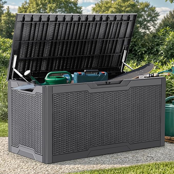 YITAHOME 100 Gallon Large Deck Box, Outdoor Resin Storage Boxes for Patio Furniture, Outdoor Cushions, Garden Tools, Water Resistant and Lockable