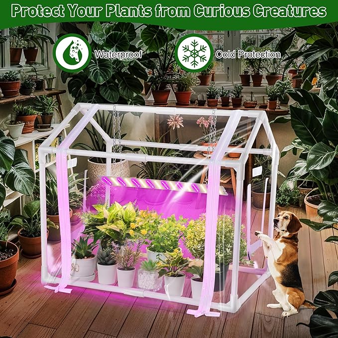 Meonum Mini Greenhouse for Indoor Outdoor, Portable Green House with 15W Plant Dimmable LED Grow Lights, Timer, 3 Light Color Mode for Indoor Outdoor Seed Starter Tray(23.6"x15.7"x19.6")