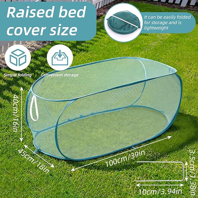 4 Pcs Pop Up Garden Plant Covers, 39" x 18" x 16" Mesh Plant Protector Net with 32 Ground Stakes Foldable Vegetable Fruit Flower Garden Bed Cover Guard from Birds Animals