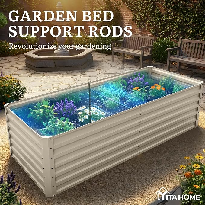 YITAHOME 6x3x2ft Large Raised Garden Bed Kit, Galvanized Metal Planter Box with Gloves, Support Rod, Outdoor Above Ground Planters for Plants, Vegetables, Flowers, Cream Yellow