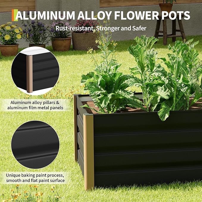 Garvee 2 Pack Large Aluminum Raised Garden Bed 80x32x16 Inch, Open-Bottom Jumbo Size for Serious Gardening, with Rounded Safety Corners & Anti-Cut Trim, Outdoor Planter Box Kit, Gray
