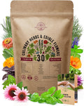 Organo Republic 30 Culinary Herbs & Edible Flower Seeds Variety Pack- Indoor/Outdoor. 7400+ Non-GMO Heirloom Flower Seeds: Basil, Borage, Echinacea, Lavender, Oregano, Rosemary Seeds & More
