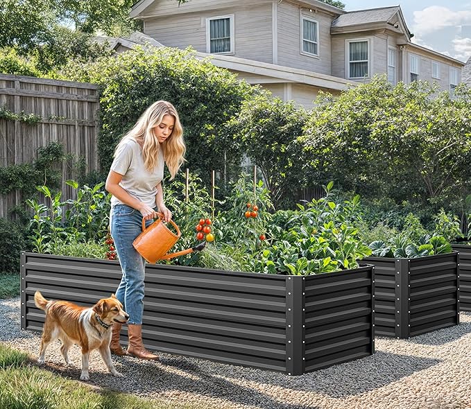 YITAHOME 6x3x2ft Raised Garden Bed Kit, Galvanized Raised Bed with Gloves & Support Rod, Outdoor Patio Planter Box for Plants Vegetables Flowers, Black