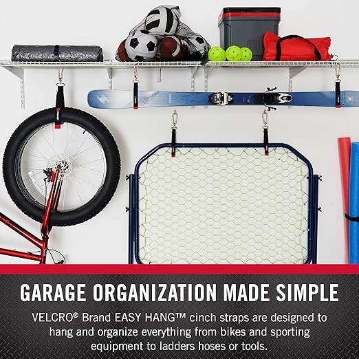 VELCRO Brand Garage Organization Easy Hang Cinch Strap Small, Holds 150 pounds, 16in x 1in, Black, VEL-30801-USA