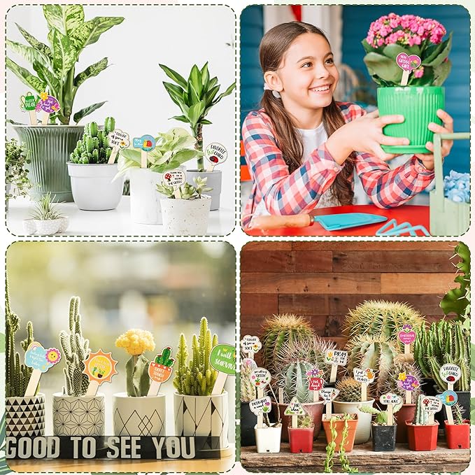 WATINC 20pcs Funny Wooden Plant Markers, Plant Sticks Labels Tags Name Stakes, Spring Wood Garden Signs for Flower Greenery Succulent Potted, Indoor Outdoor Plant Marker Gardening Gift for Plant Lover